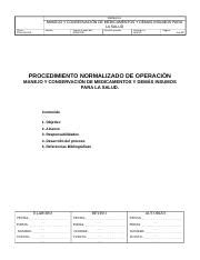 Pno Sr Manejo Y Conservaci N De Medicamentos Y Dem S Insumos Para