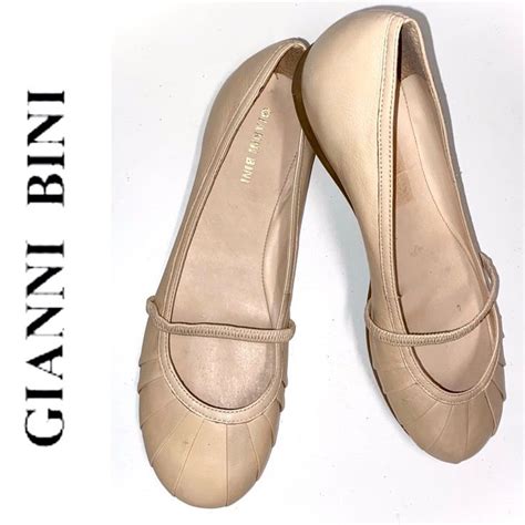 NEW GIANNI BINI Nude Flats Pink Leather Ballet Flats Womens Black