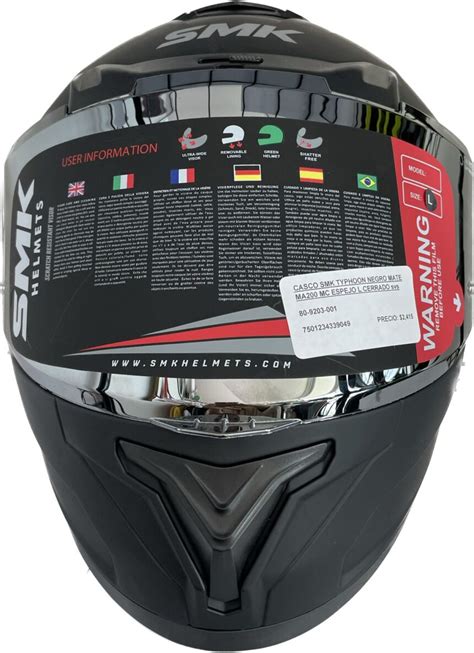 CASCO SMK TYPHOON NEGRO MATE MA200 MICA ESPEJO CERRADO SVS Cascos Y