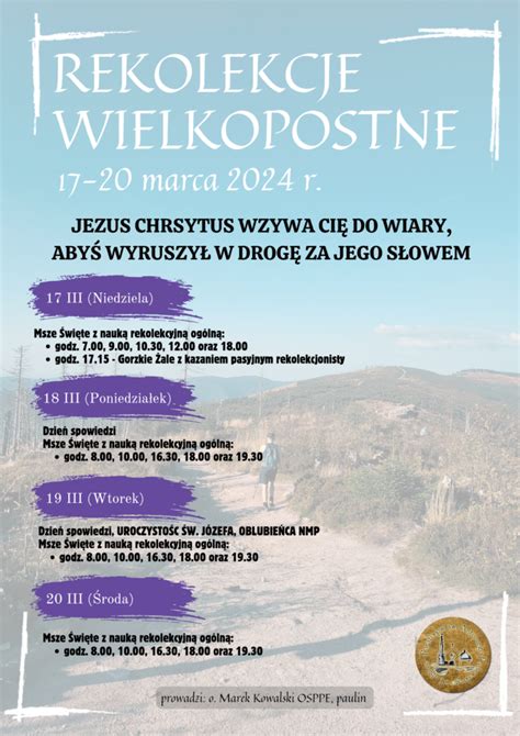 REKOLEKCJE WIELKOPOSTNE Parafia Rzymskokatolicka pw św Antoniego