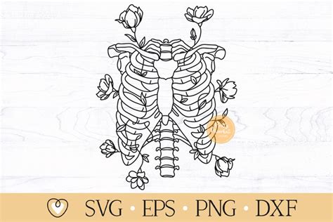 Rib Cage And Wildflowers Svg Floral Rib Cage Svg Skeleton