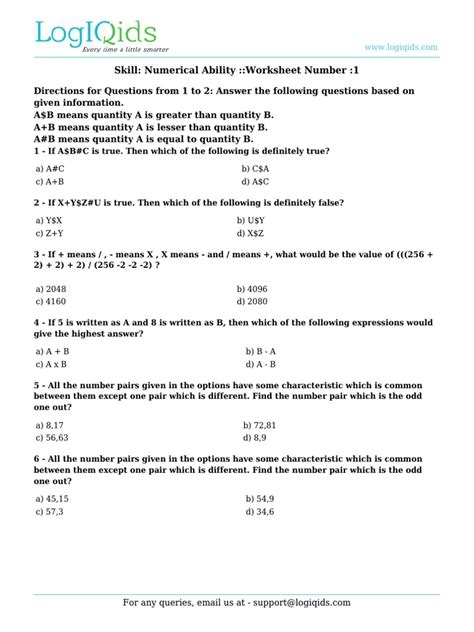 Logiqids Assessment Worksheet Pdf Numbers Mathematics