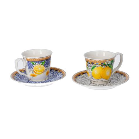 Coppia Di Tazzine In Ceramica Con Decoro Limoni Keyhome Store