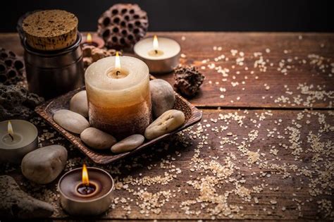 Premium Photo Composition With Candles And Stones