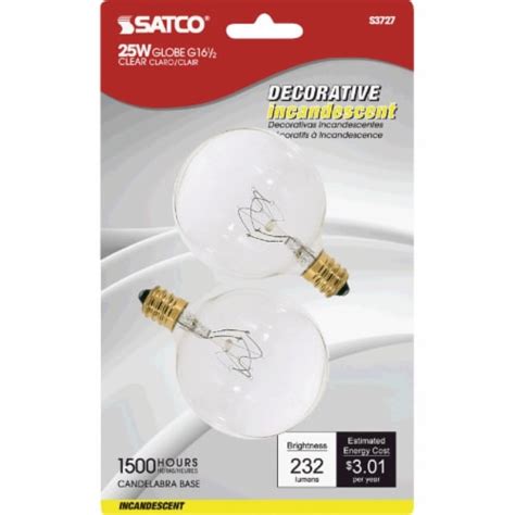 Satco 25W Clear Candelabra Base G16 5 Incandescent Globe Light Bulb 2