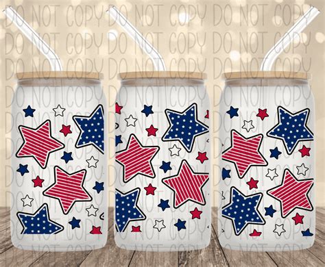 Patriotic Stars Uv Transfer For 16 Oz Glass Can