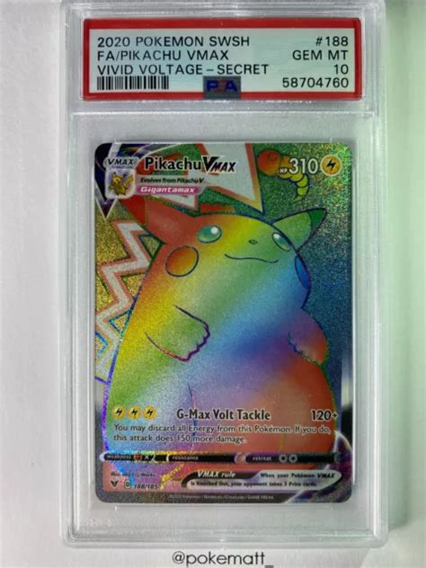 PSA 10 GEM MINT Pikachu VMAX Full Art Secret Vivid Voltage 188 Pokemon