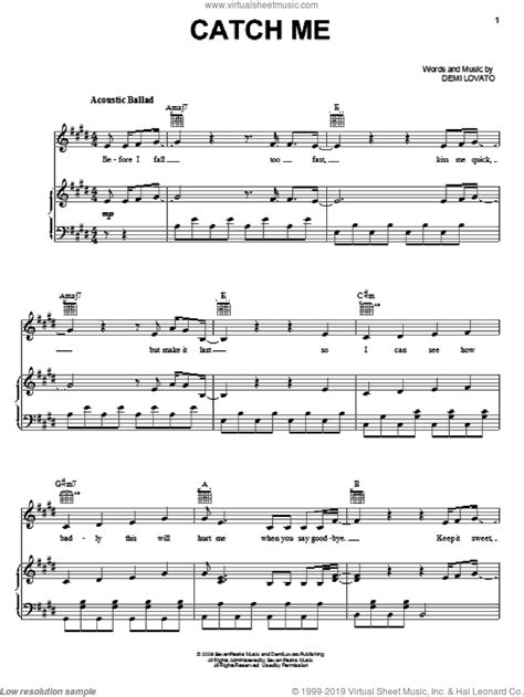 Catch Me Sheet Music For Voice Piano Or Guitar Pdf Interactive