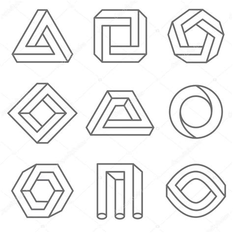 Impossible geometric shapes in linear outline style. Vector hipster ...