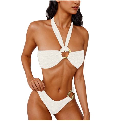 Utsjkr Women S Twisted Ruched Bikini Sets Two Piece Swimsuits Sexy Halter Cheeky Bathing Suits