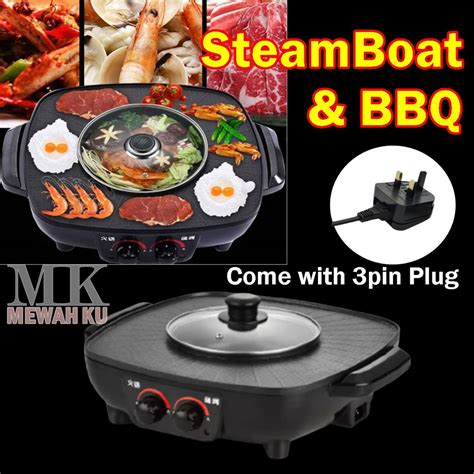 Korean Square BBQ Pan Grill Hotpot Steamboat 2 Temperature Hot Pot