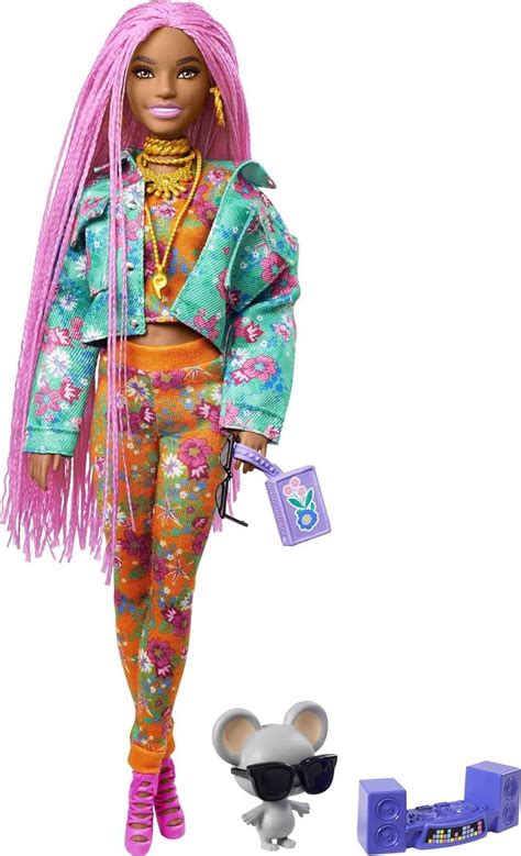 Barbie Extra Doll 10 In Floral Print Jacket Jogger Set With DJ Mouse