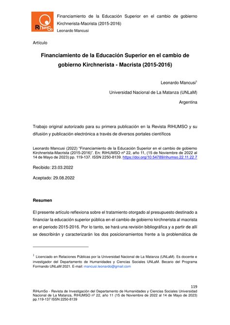 PDF El financiamiento de la Educación Superior en el cambio de