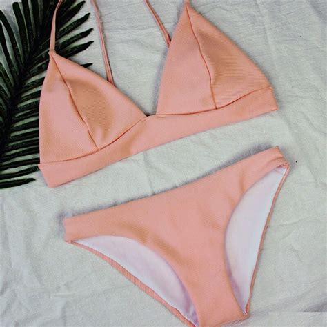 Nuevo Bikini S Lido De Verano Para Mujer Sexy Rosa Tejido Acolchado