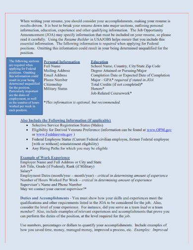 Federal Resume 16 Examples How To Write Pdf