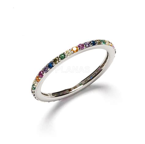 Anillo En Plata De Ley Rodiada Y Circonitas De Colores