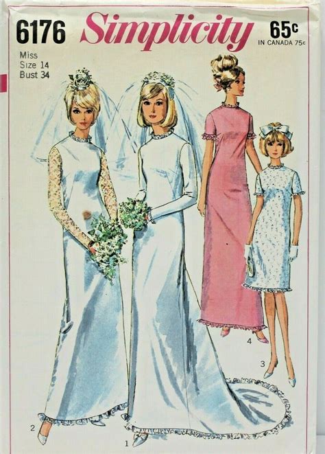 Vintage 1960s Simplicity Sewing Pattern 6176 Misses Dress Bridal Formal