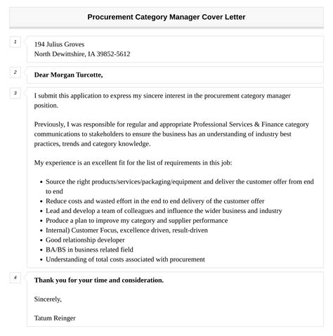 Procurement Category Manager Cover Letter Velvet Jobs