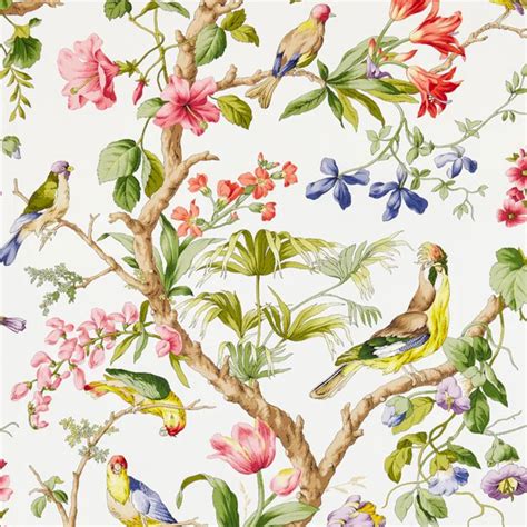 SCALAMANDRE TROPICAL BOTANICAL Birds Toile Fabric 10 Yards Ivory Rose