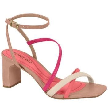 Sandália Beira Rio Napa Salto Médio Feminina Nude Rosa Sandália