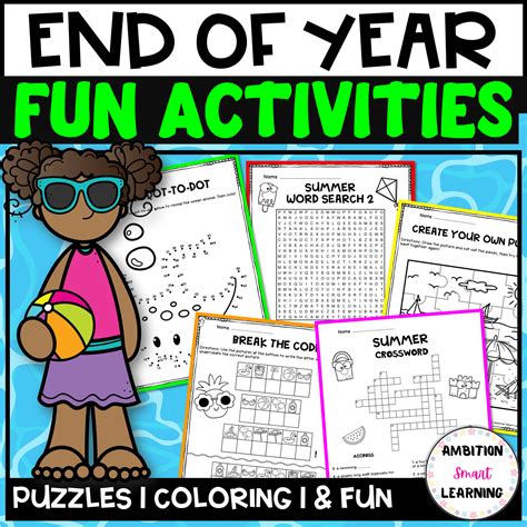 Free End of Year FUN Activity No Prep Summer Break Puzzles, Coloring