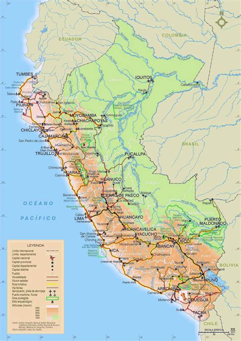 Large detailed road and physical map of Peru with cities. Peru detailed ...