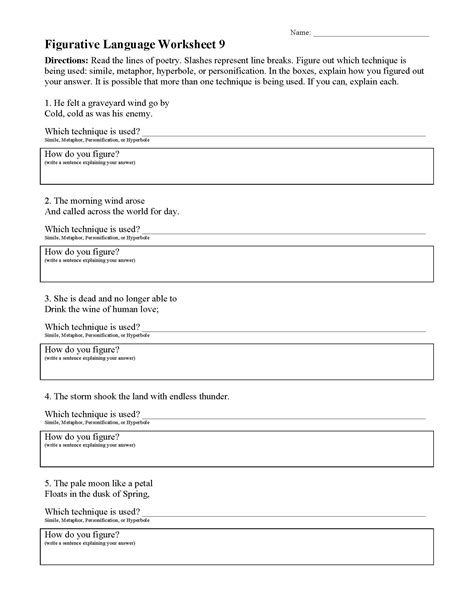 Figurative Language Worksheet 9 Answers Language Worksheets