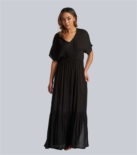 South Beach Black Crinkle Tiered Maxi Beach Dress New Look