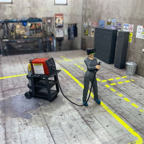 1 43 Garage Diorama Woman Welder With A Welding Machine Figurines Set Etsy Australia