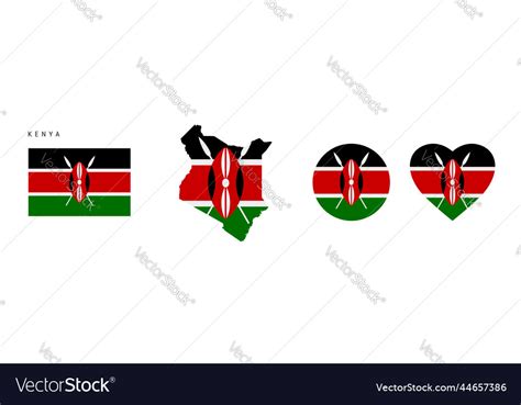 Kenya Flag In Different Shapes Icon Set Flat Vector Image