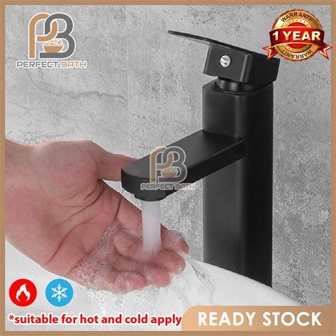 Perfect Bath Black Square Sink Faucet With Hot And Cold Mode Single Handle Type Basin Mixer Tap
