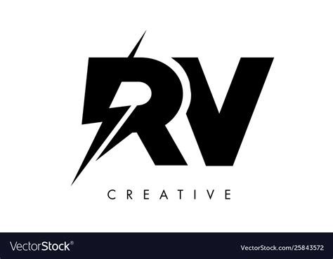 Rv Letter Logo Design With Lighting Thunder Bolt Vector Image