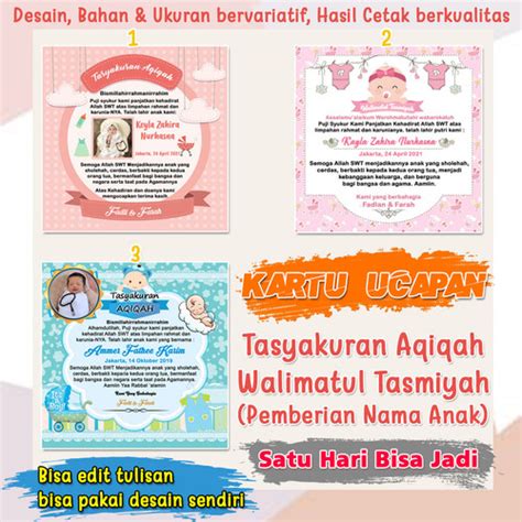 Jual Kartu Ucapan Tasyakuran Aqiqah Kelahiran Anak Bayi Walimatul