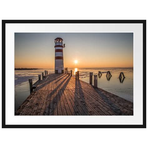 East Urban Home Gerahmtes Poster Leuchtturm Im Sonnenuntergang Wayfair De