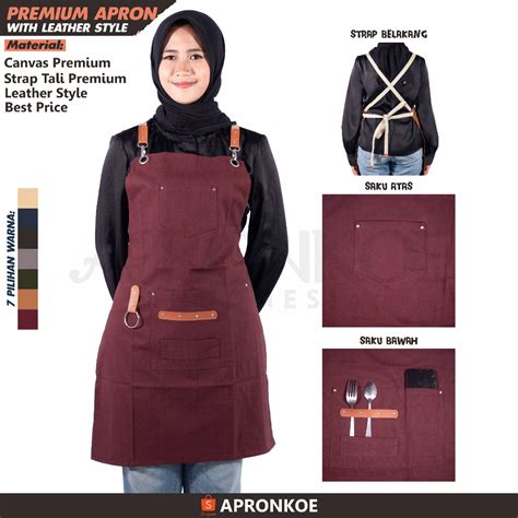 Jual APRONKOE Apron Celemek Canvas Leather Kulit Kanvas Barista Waiter