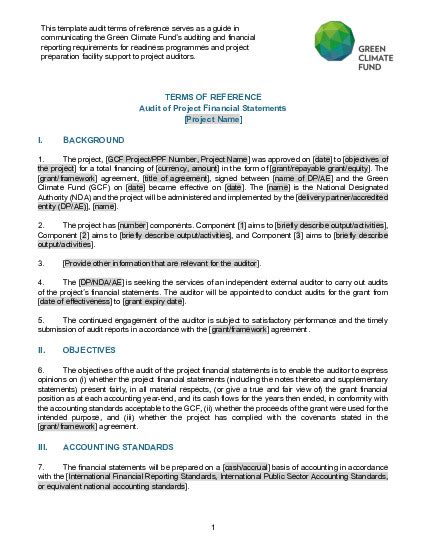 Readiness audit terms of reference template | Green Climate Fund