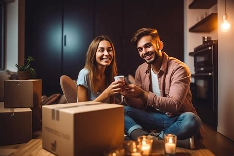 Um Homem E Uma Mulher Sentados No Ch O Caixas E Velas Imagem