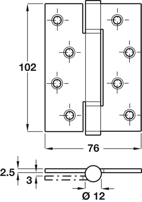 Butt Hinge Shrouded Bearing 3 Knuckle Fixed Pin 102 X 76 Mm Mild