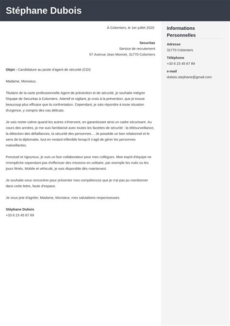 Exemple lettre de motivation agent de sécurité gardiennage