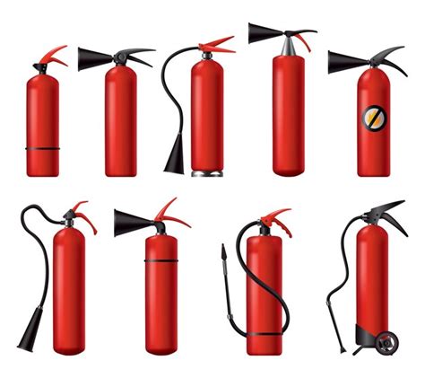 Premium Vector Red Fire Extinguishers Set Isolated Portable Firefighting Units Of Different