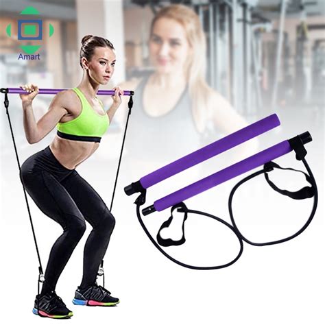 Yoga Pilates Bar Kit Exercise Resistance Band Muscle Training Bar Pilates Stick Portable For