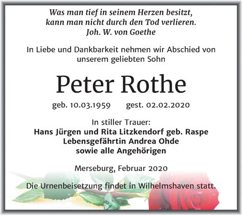 Traueranzeigen Von Peter Rothe Abschied Nehmen De