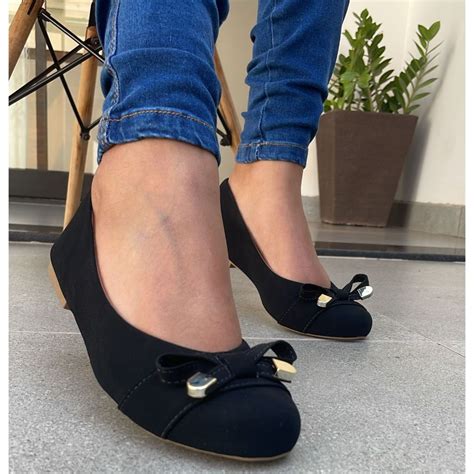 Sapatilha Feminina Bico Redondo Preta e Nude Leve Delicada Confortável Shopee Brasil