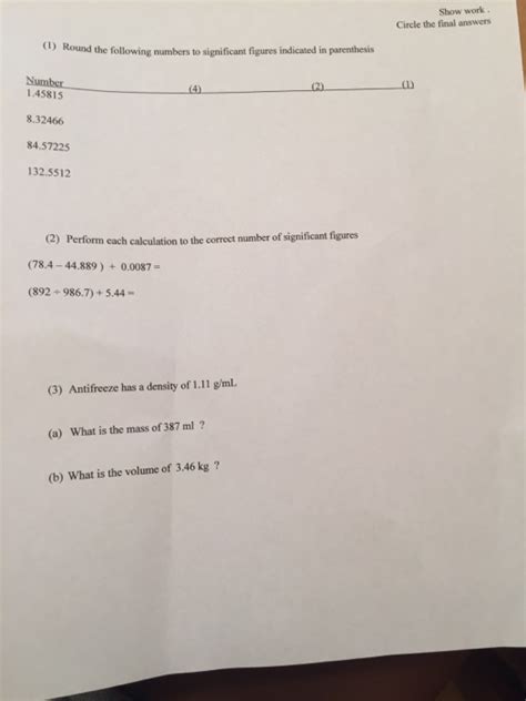 Solved Round The Following Numbers To Significant Figures