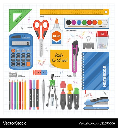 Office supply stationery school tools icons Vector Image