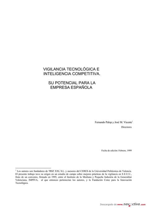 Vigilancia Tecnologica E Inteligencia Competitiva Palop Pdf