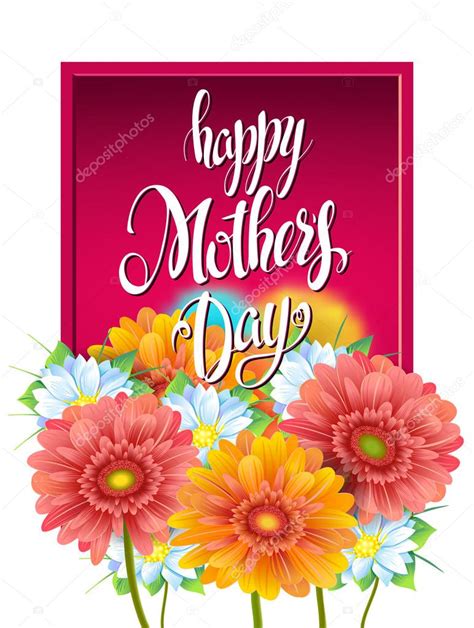 Mothers Day Lettering Poster Advertising Of Spring Flowers Ger Stock