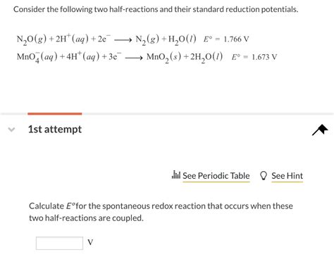 Solved Consider The Following Two Half Reactions And Th