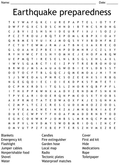 Earthquake Preparedness Word Search Wordmint