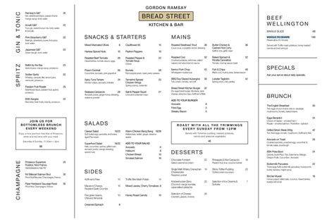 Bread Street Kitchen & Bar Menu & Prices List Singapore 2024